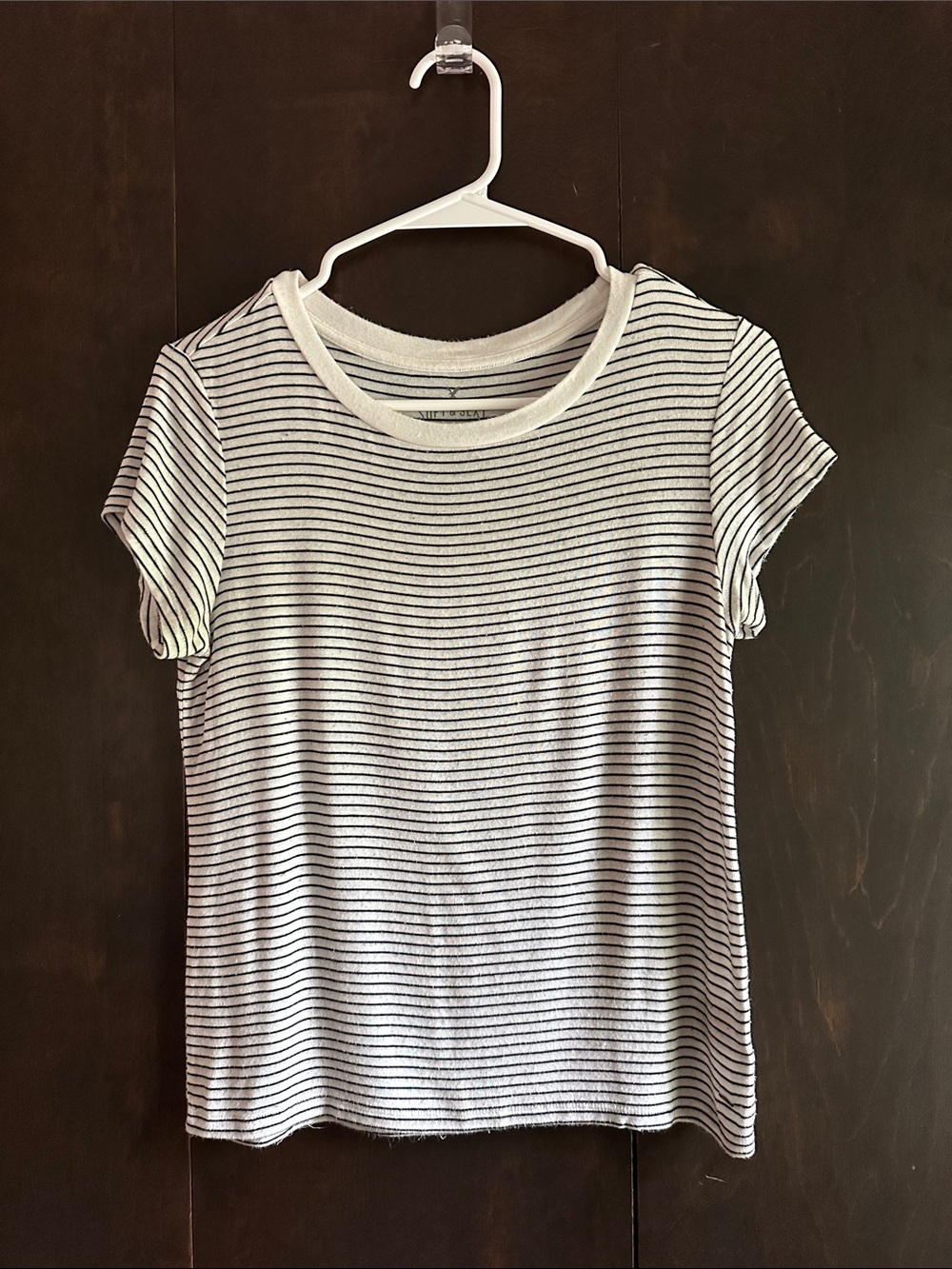 American Eagle Outfitters White and Black Striped Tee